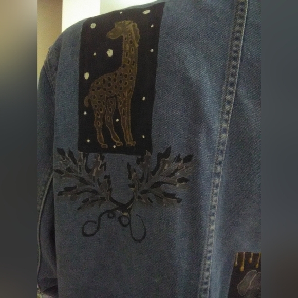 VINTAGE JEAN JACKET BY HAIKS 100%COTTON SZ. LG ANIMAL PAINTINGS POCKETS - Picture 12 of 12